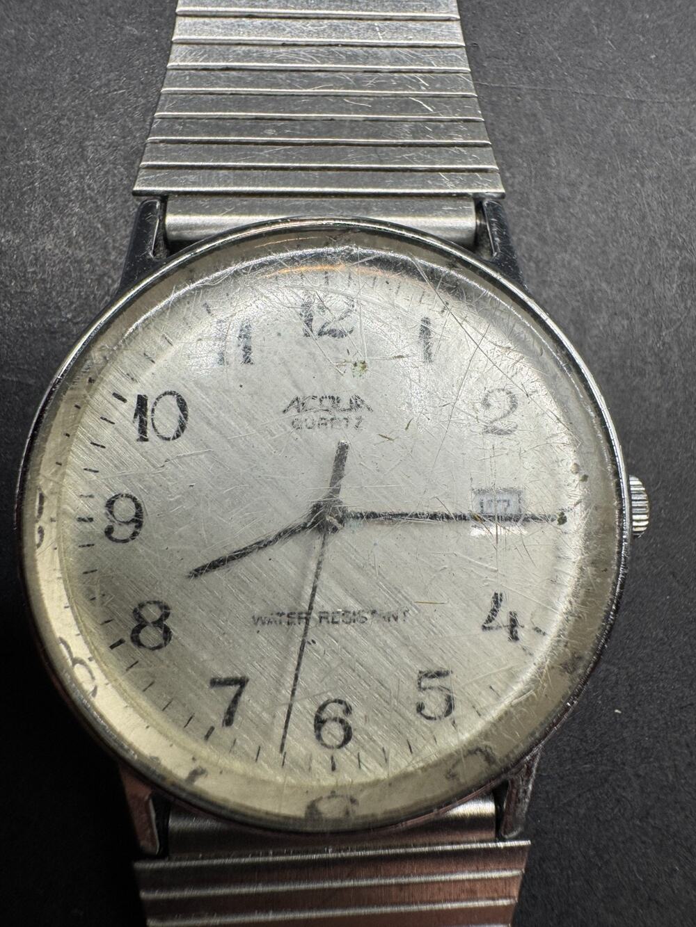 Vintage ACQUA Quartz Analog Silver Tone Men's Date Watch Water Resistant 32.6mm